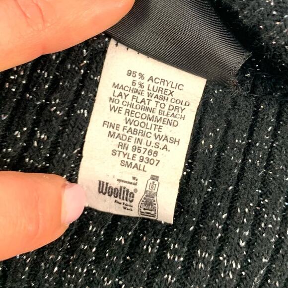 Black Sparkle Knit Open Front Ribbed Cardigan Sweater - Picture 7 of 9